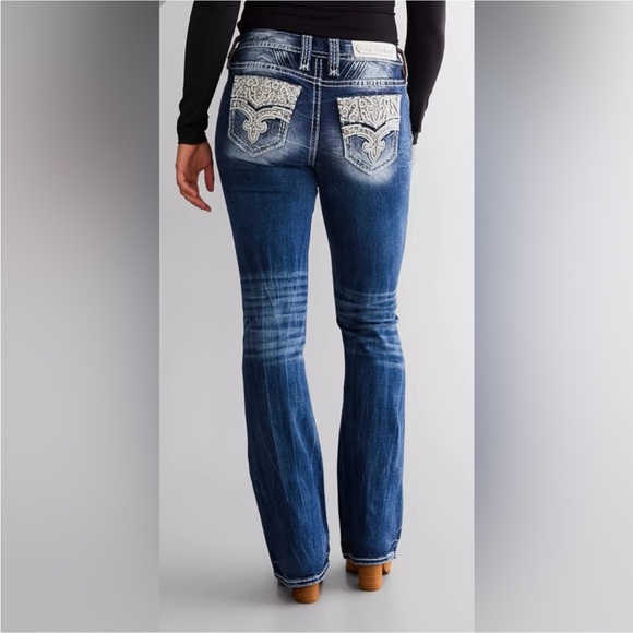 Rock Revival Nuri Boot Leg Distressed Jeans Rhinestones - Picture 1 of 16
